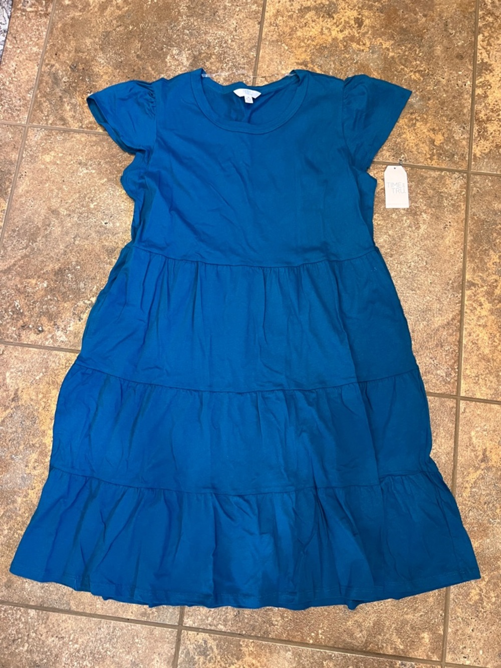 Teal Tiered Short-Sleeve Casual Dress